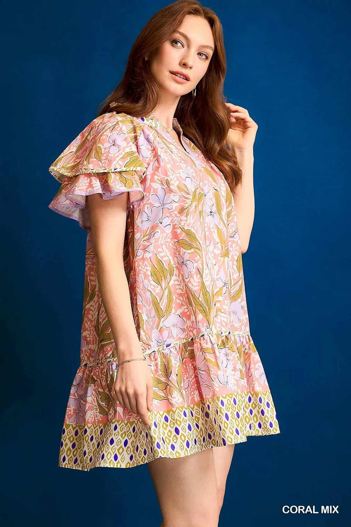 Floral Ruffle-Sleeve Tunic Dress – Feminine Style for Any Occasion
