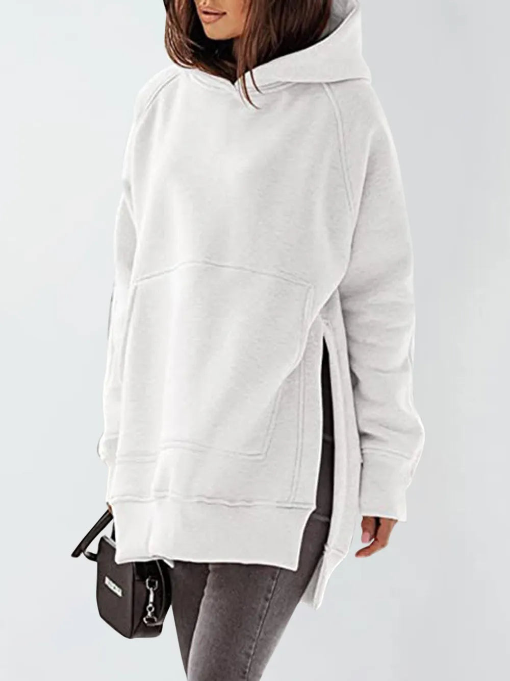 Slit Pocketed Raglan Sleeve Hoodie – Cozy, Casual & Versatile