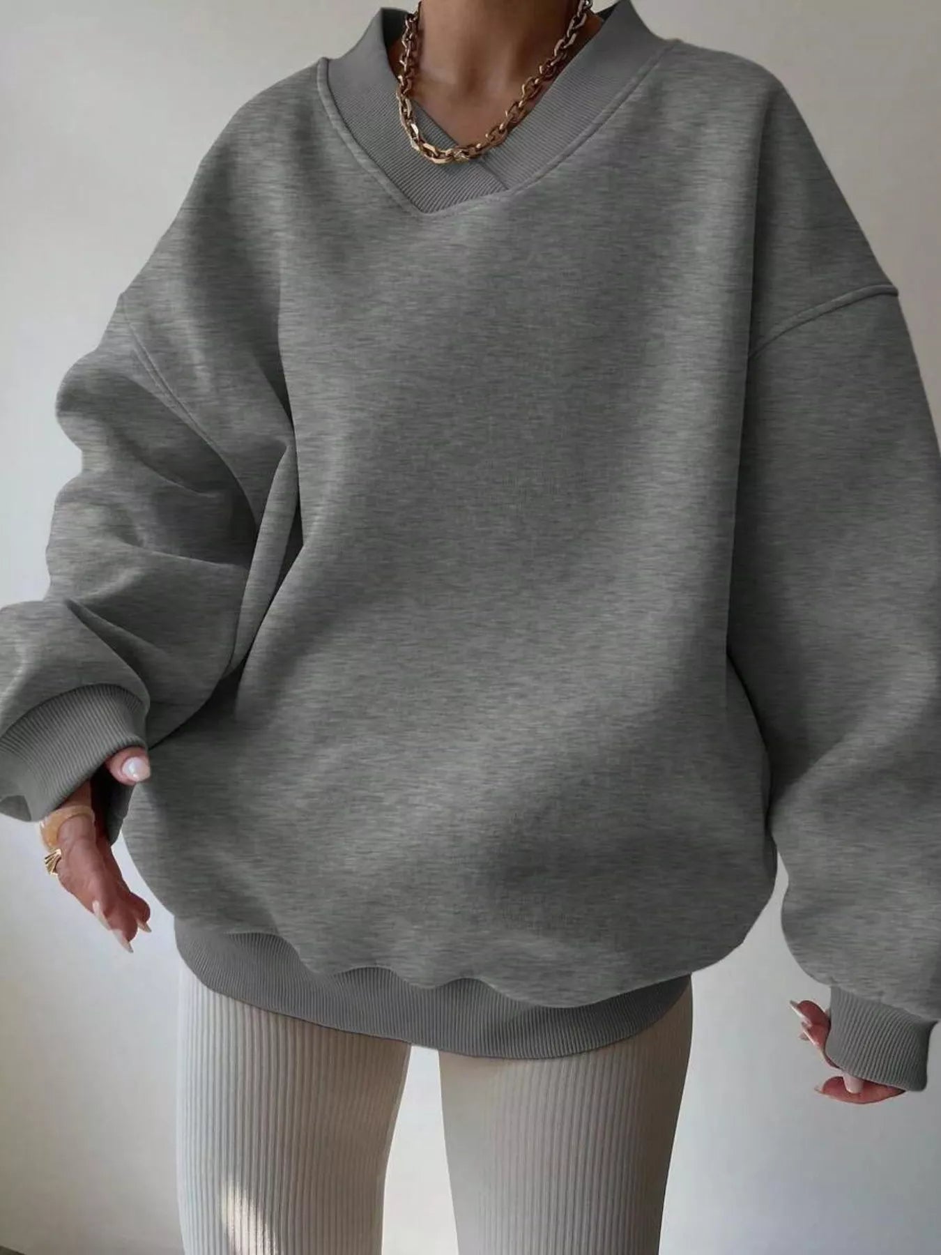 Dropped Shoulder Long Sleeve Oversized Sweatshirt – Cozy Casual Fit