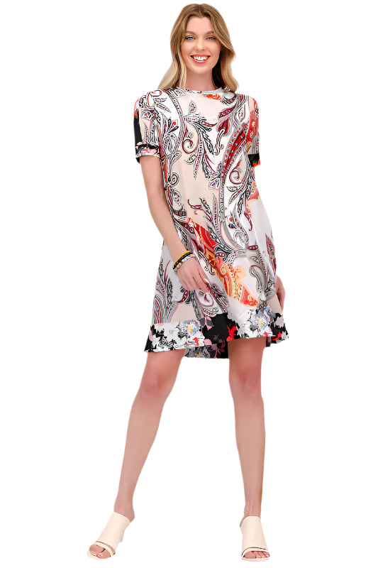 Celeste Paisley Print Short Sleeve Mini Dress with Pockets
