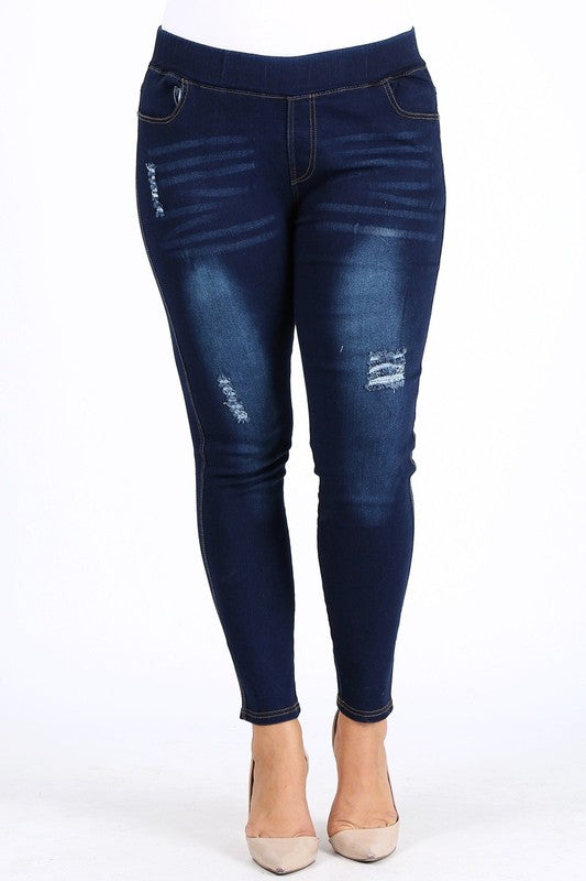 Bagel Plus Size Ripped Denim Jeggings – High Waist Stretchy Fit