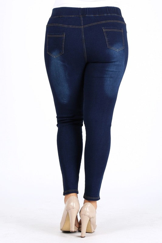 Bagel Plus Size Ripped Denim Jeggings – High Waist Stretchy Fit