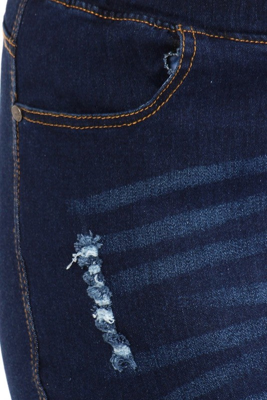 Bagel Plus Size Ripped Denim Jeggings – High Waist Stretchy Fit