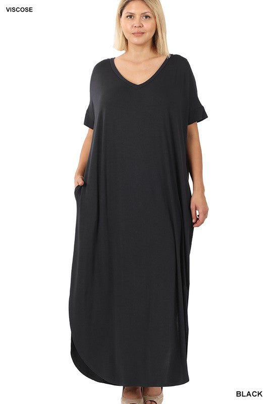 Zenana Viscose Side Slit V-Neck Maxi Dress