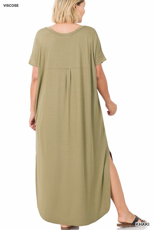 Zenana Viscose Side Slit V-Neck Maxi Dress