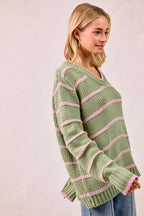 BiBi Striped Long Sleeve Sweater – Classic Cozy Everyday Style