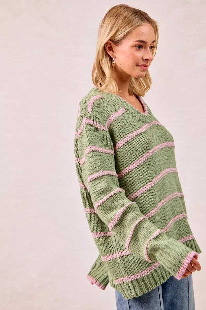 BiBi Striped Long Sleeve Sweater – Classic Cozy Everyday Style
