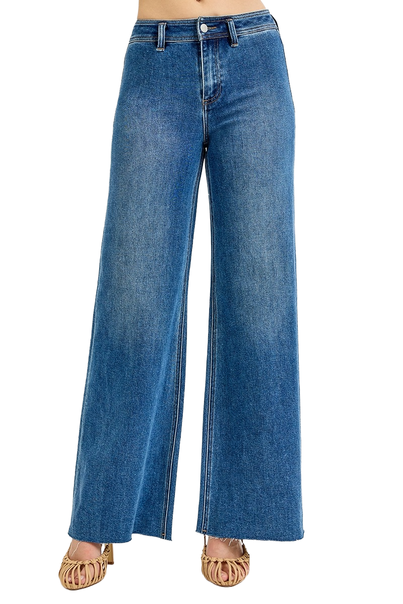 Dreamkue-Risen Women's High Waisted Wide Leg Jeans Stretch Denim Trousers