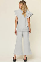 Ruffle Sleeve Top & Wide-Leg Pants Set – Chic, Comfy & Effortless