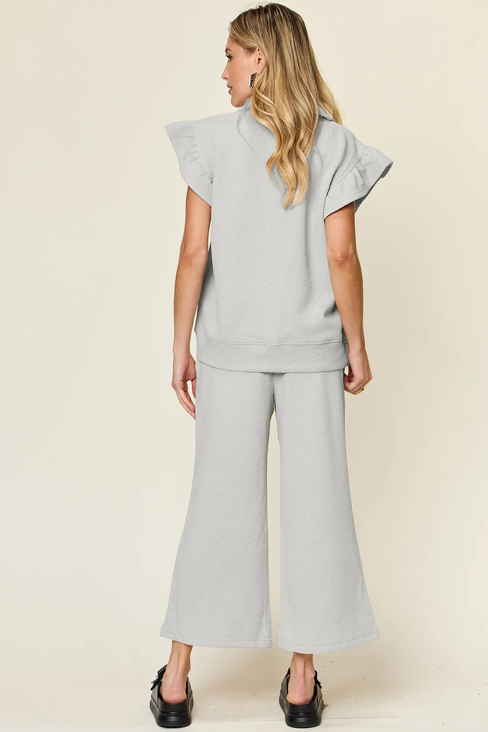 Ruffle Sleeve Top & Wide-Leg Pants Set – Chic, Comfy & Effortless