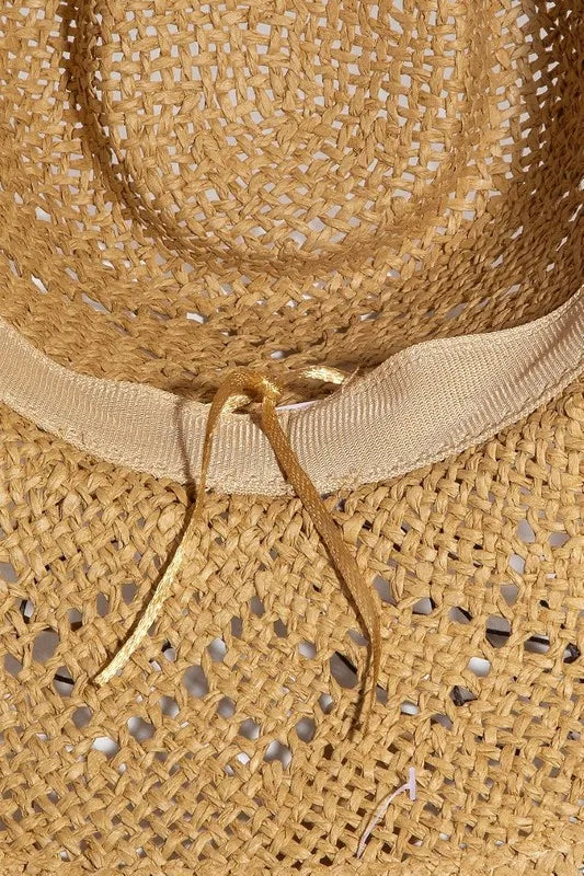 Western Straw Hat with Turquoise & Shell Star Beads – Boho Style