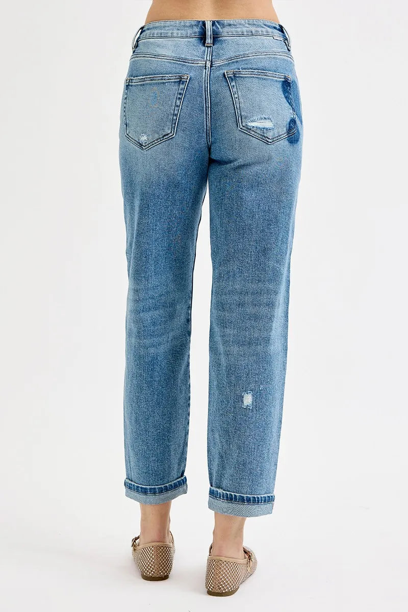 Heart Print Boyfriend Jeans – Light Wash Relaxed Fit Denim