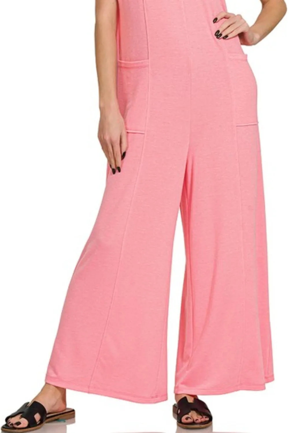 French Terry Deep V-Neck Jumpsuit – Soft, Stylish & Versatile