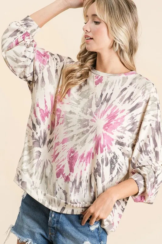 BiBi Tie-Dye Terry Pullover – Vibrant, Cozy & Trendy Casual Wear