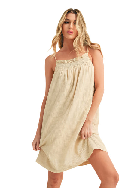 Aemi + Co Embroidered Trim Gauze Square Neck Mini Cami Dress