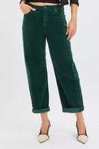 Risen Women's High Rise Crop Barrel Corduroy Pants
