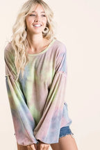Tie-Dye French Terry Sweatshirt with Bubble Sleeves | Cozy Women’s Pullover