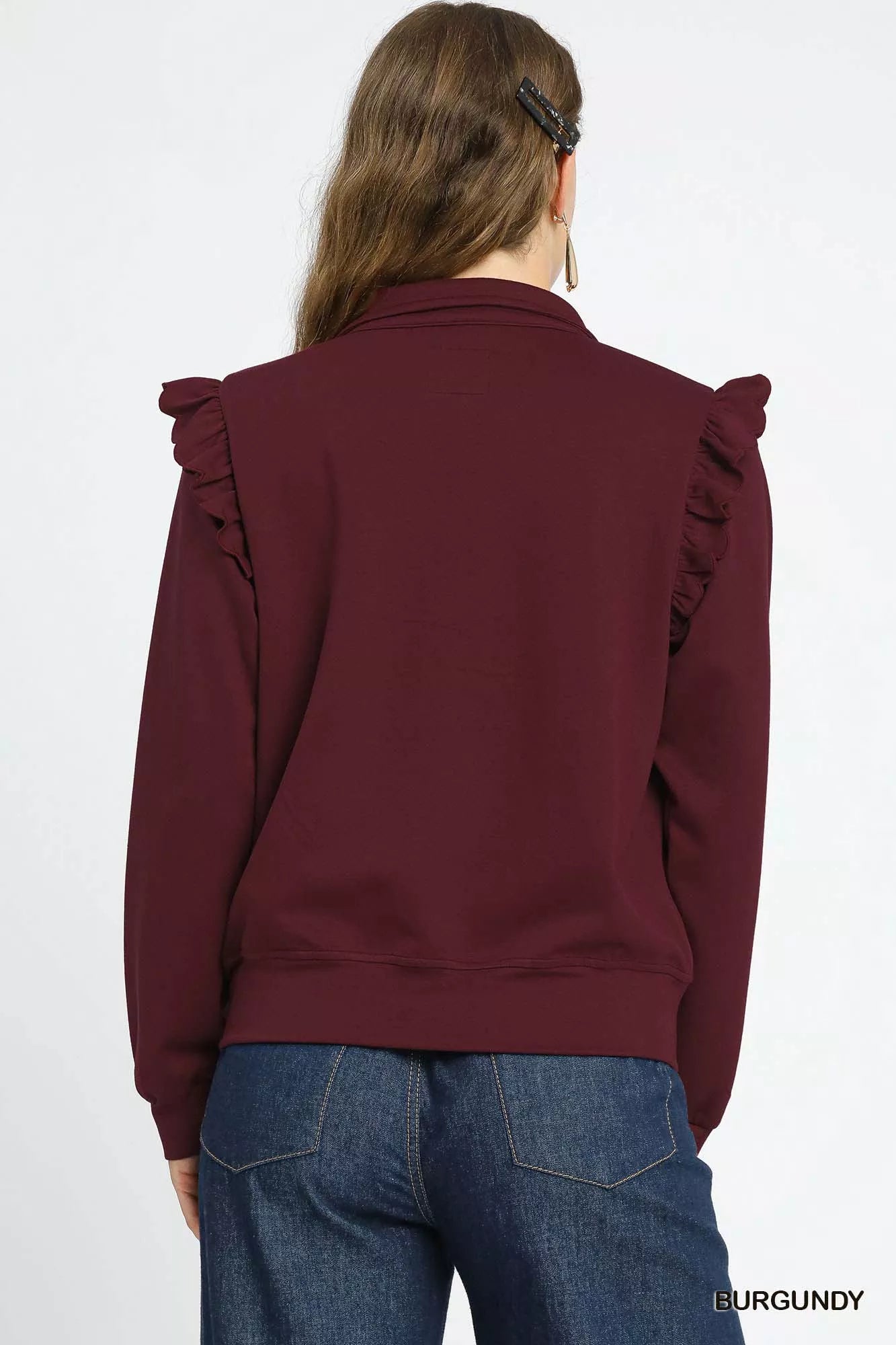 Umgee Luxeknit Ruffle Shoulder Quarter-Zip Sweatshirt – Chic & Cozy Style