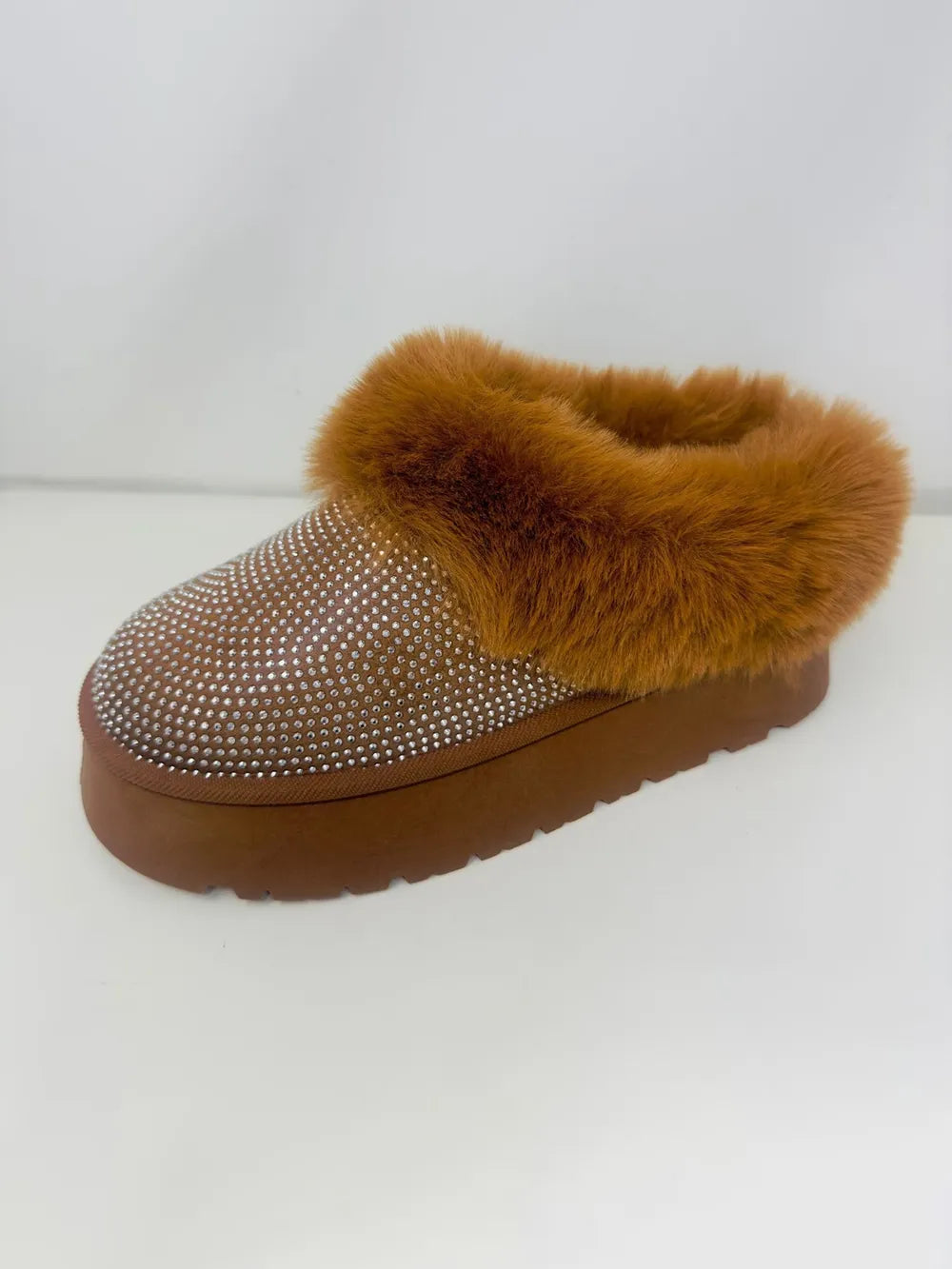 Embellished Faux Fur Platform Booties – Chic Cozy Statement Boots