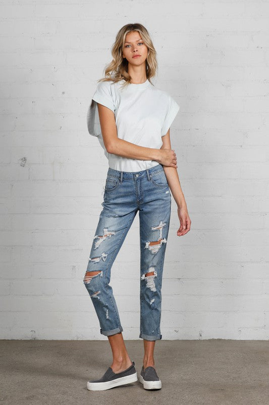Insane Gene Mid Rise Destroyed Jeans – Edgy Distressed Denim Style