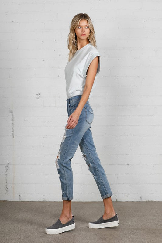 Insane Gene Mid Rise Destroyed Jeans – Edgy Distressed Denim Style