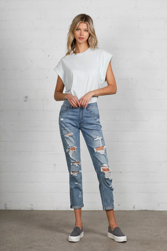 Insane Gene Mid Rise Destroyed Jeans – Edgy Distressed Denim Style