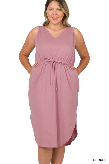 Zenana Drawstring Waist Curved Hem Dress