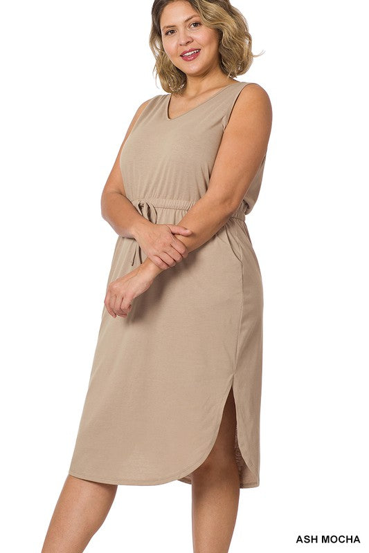 Zenana Drawstring Waist Curved Hem Dress