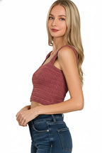 Women's brick ribbed seamless crop top, sleeveless with square neckline