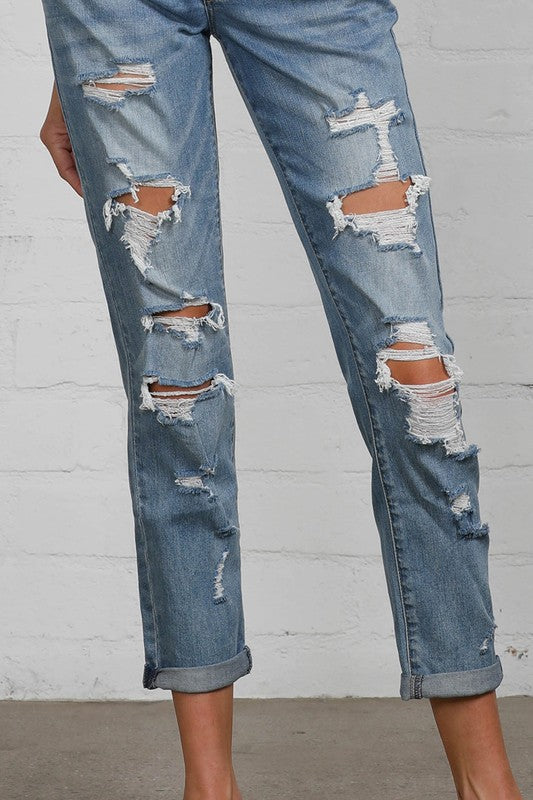 Insane Gene Mid Rise Destroyed Jeans – Edgy Distressed Denim Style