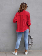 Distressed Drop Shoulder Denim Jacket – Casual Oversized Style