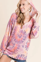 BiBi Circular Tie Dye Terry Hoodie with Kangaroo Pocket – Cozy & Trendy