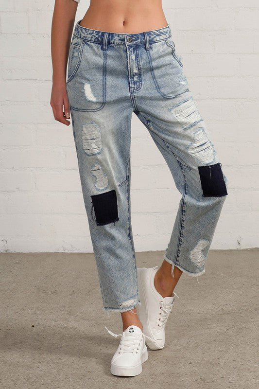Insane Gene Raw Hem Patched Jeans – Edgy Distressed Denim Style