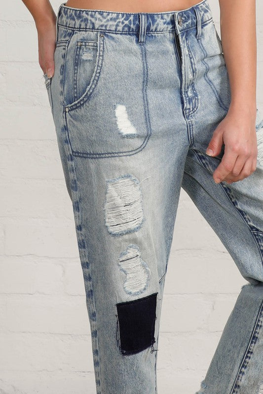 Insane Gene Raw Hem Patched Jeans – Edgy Distressed Denim Style