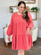 V-Neck Balloon Sleeve Tiered Dress – Flowy, Chic & With Pockets
