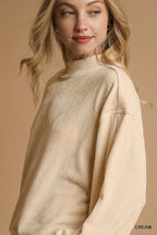 Velour Crewneck Balloon Sleeve Sweatshirt