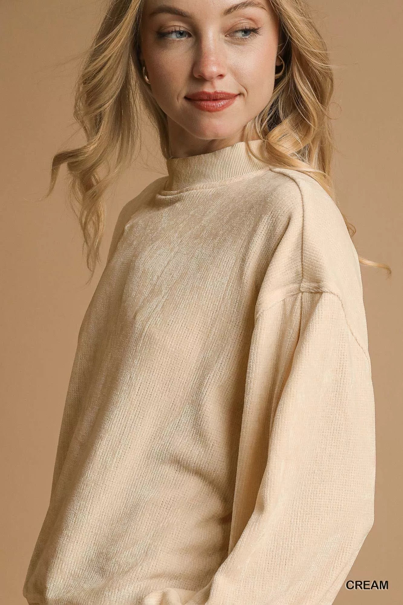 Velour Crewneck Balloon Sleeve Sweatshirt