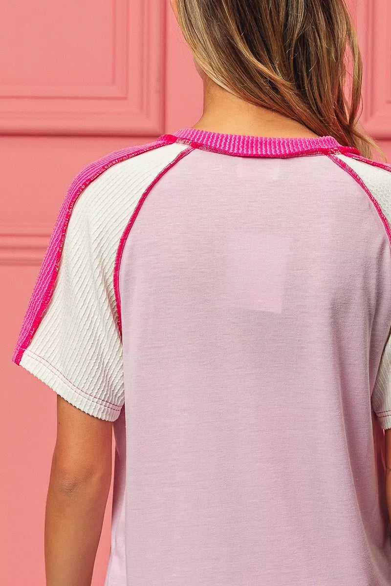 ord Rib Combo V-Neck Jersey Knit Top | Chic Women’s Casual Layering Shirt