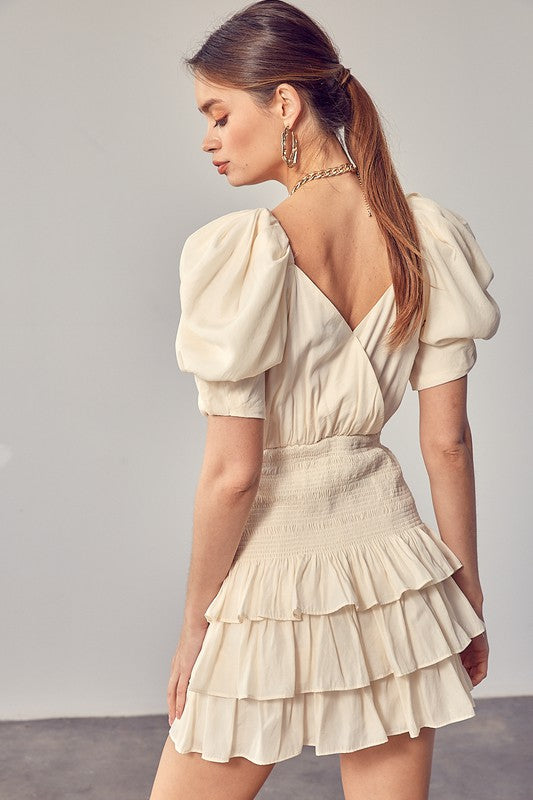 Do + Be Collection Puff Sleeves Ruffle Dress