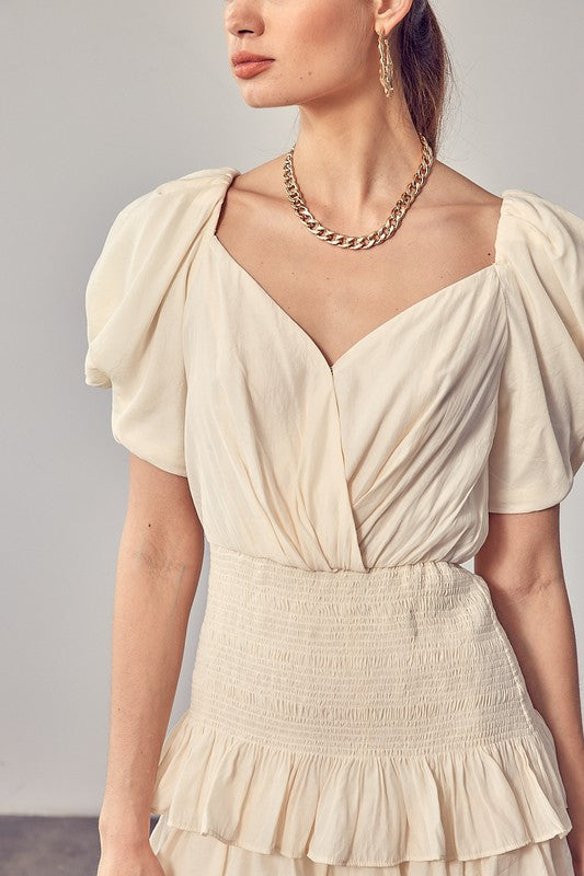 Do + Be Collection Puff Sleeves Ruffle Dress