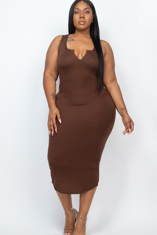 Capella Plus Size Split Neck Tank Dress – Chic & Comfy Style
