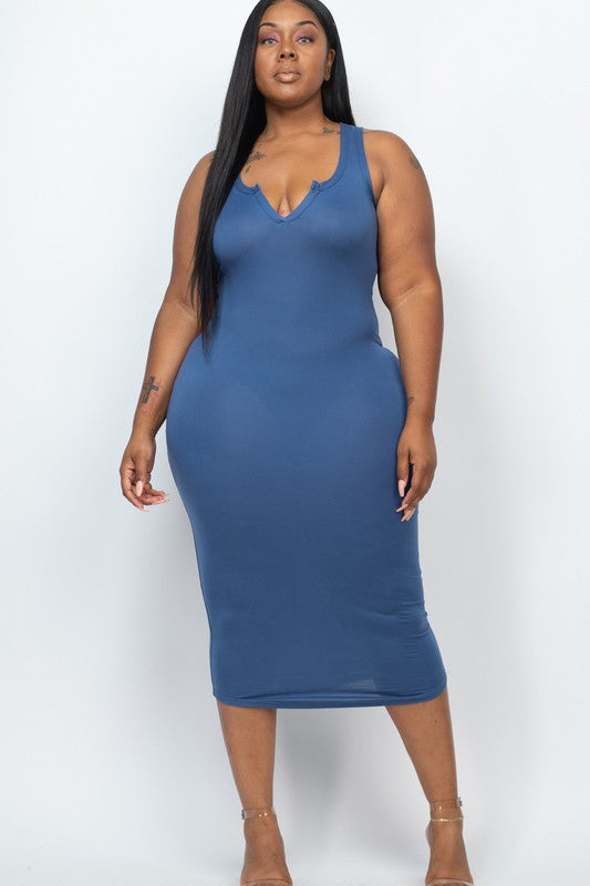 Capella Plus Size Split Neck Tank Dress – Chic & Comfy Style