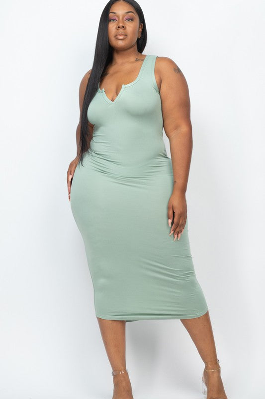 Capella Plus Size Split Neck Tank Dress – Chic & Comfy Style