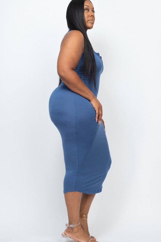 Capella Plus Size Split Neck Tank Dress – Chic & Comfy Style