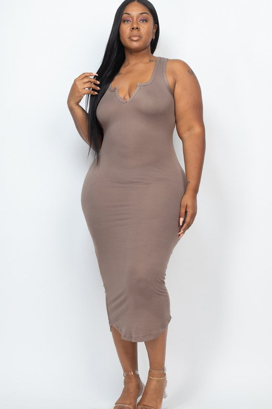 Capella Plus Size Split Neck Tank Dress – Chic & Comfy Style
