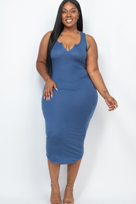 Capella Plus Size Split Neck Tank Dress – Chic & Comfy Style