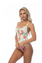 Beach Joy Bright Floral One Piece – Tie Front Vibrant Swimsuit