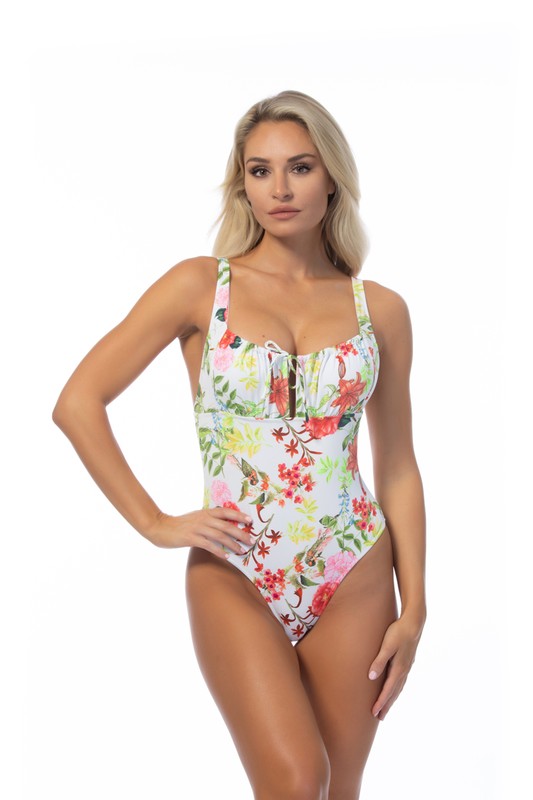 Beach Joy Bright Floral One Piece – Tie Front Vibrant Swimsuit