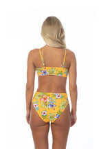 Beach Joy Yellow Island Print Bikini – High Waist Tropical Swim Set