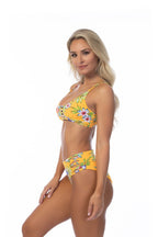 Beach Joy Yellow Island Print Bikini – High Waist Tropical Swim Set